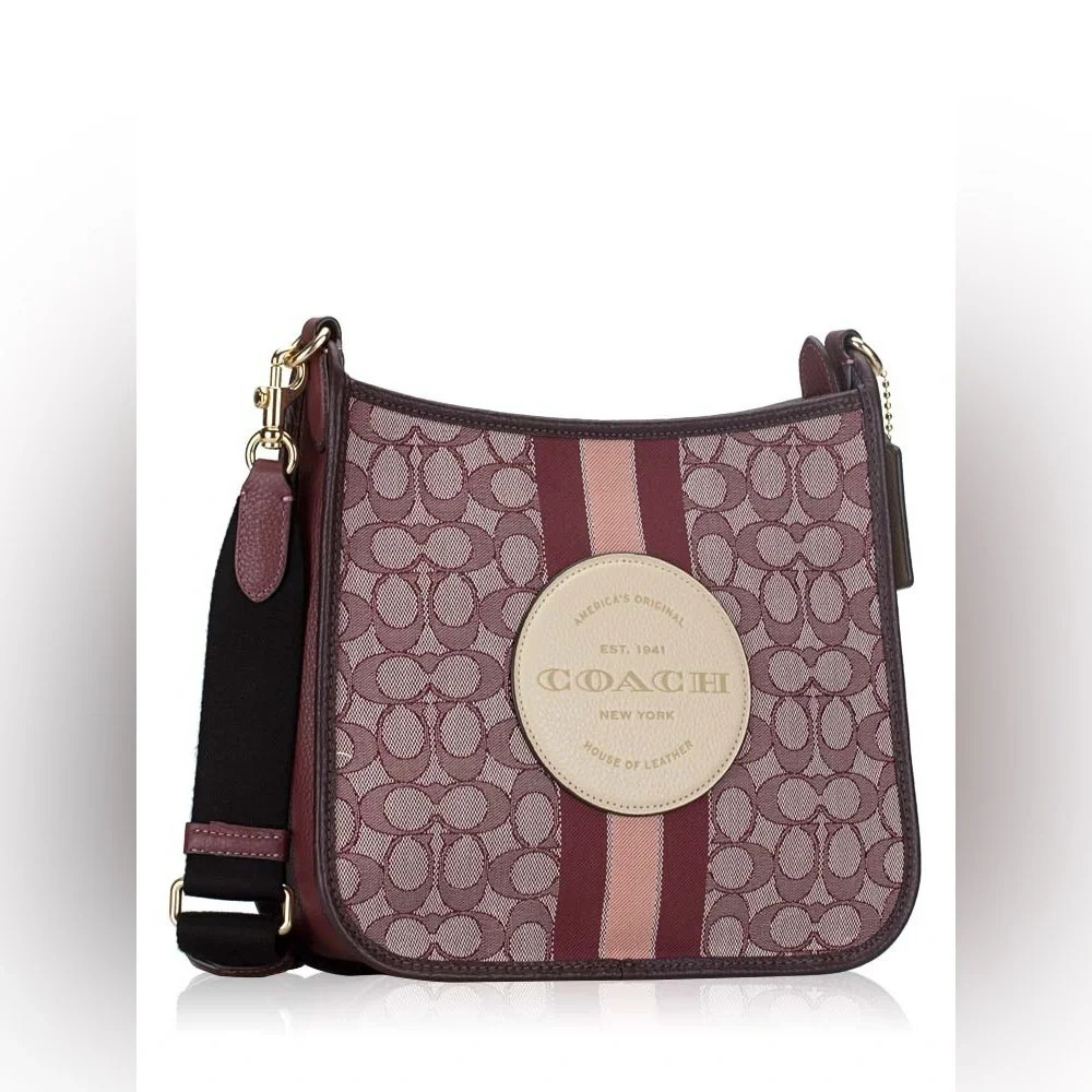 LIKE NEW! Coach Signature Jacquard 
Patch Dempsey File Bag Wine Multi Purses Bag - Picture 4 of 5